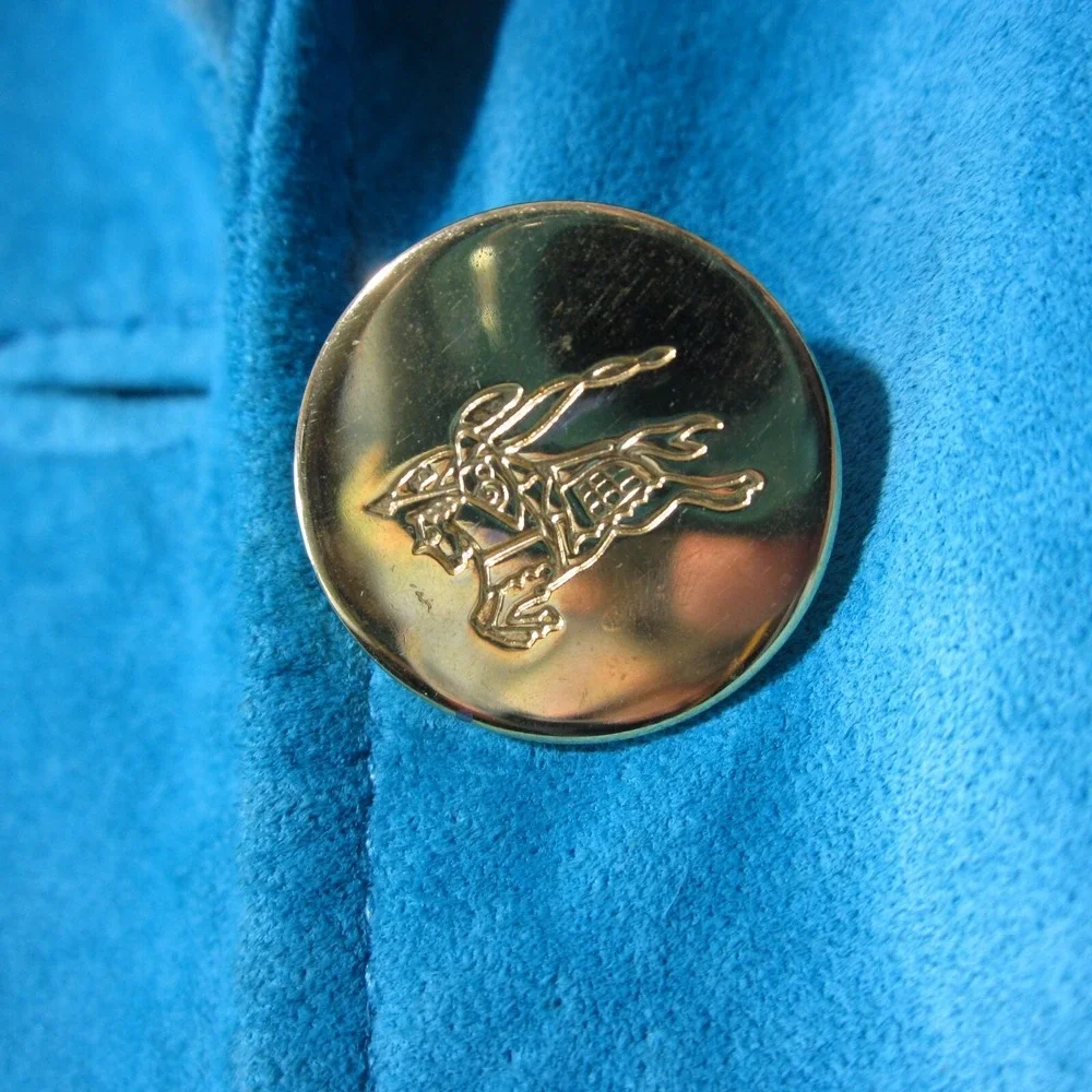 Vtg Burberry Suede Blazer Jacket Women 4‎ Teal Button Up Lined Luxury 80s 90s - Picture 5 of 12